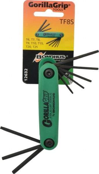 Bondhus - 8 Piece T6 to T25 Fold-Up Torx/Hex Combo Key Set - T6, T7, T8, T9, T10, T15, T20, T25 Torx Size - Americas Industrial Supply