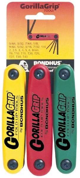 Bondhus - 24 Piece T9 to T40 Fold-Up Torx/Hex Combo Key Set - T9, T10, T15, T20, T25, T27, T30, T40 Torx Size - Americas Industrial Supply