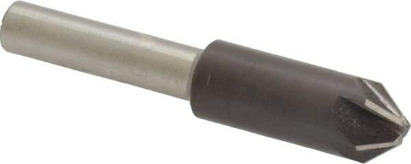 Interstate - 3/8" Head Diam, 1/4" Shank Diam, 6 Flute 82° High Speed Steel Countersink - Bright Finish, 2" OAL, Single End, Straight Shank, Right Hand Cut - Americas Industrial Supply