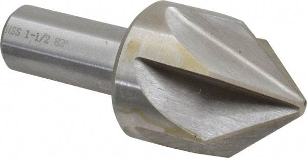 Interstate - 1-1/2" Head Diam, 3/4" Shank Diam, 6 Flute 82° High Speed Steel Countersink - Bright Finish, 3-1/2" OAL, Single End, Straight Shank, Right Hand Cut - Americas Industrial Supply