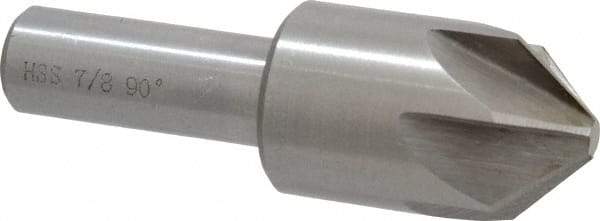 Interstate - 7/8" Head Diam, 1/2" Shank Diam, 6 Flute 90° High Speed Steel Countersink - Bright Finish, 2-3/4" OAL, Single End, Straight Shank, Right Hand Cut - Americas Industrial Supply