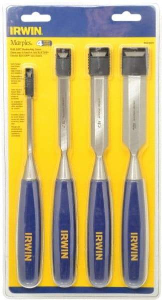 Irwin - 4 Piece Wood Chisel Set - 10-3/4" OAL, Sizes Included 1/4 to 1" - Americas Industrial Supply