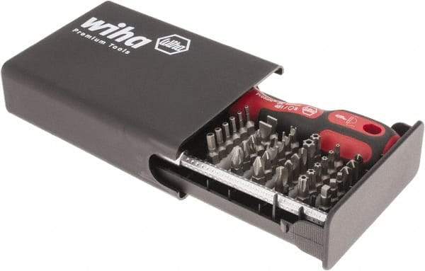 Wiha - 39 Piece, 1/4" Drive Screwdriver Tamperproof Bit Set - #1 & #2 Phillips, 5/64 to 5/32" Hex, TR8 to TR40 Torx, #0, #1, #2 & #3 Pozidriv, #1, #2 & #3 Square Recess, 6.5 & 8mm Slotted - Americas Industrial Supply