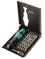 Wera - 32 Piece, 1/4" Drive Screwdriver Tamperproof Bit Set - Tamperproof 2 to 6mm Hex, Tamperproof 7 to 40 Torx, #0, #1, #2 & #3 Square Recess - Americas Industrial Supply