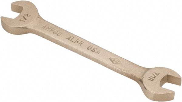 Ampco - 7/16" x 1/2" Nonsparking Open End Wrench - 5" OAL, Double End, Plain Finish, 15° Head Angle - Americas Industrial Supply