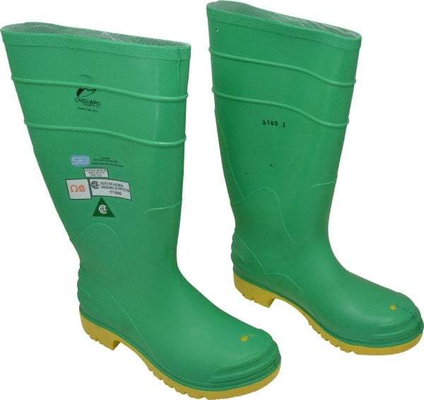 Dunlop Protective Footwear - Men's Size 8 Medium Width Steel Knee Boot - Green, PVC Upper, 16" High, Chemical Resistant, Dielectric, Non-Slip - Americas Industrial Supply