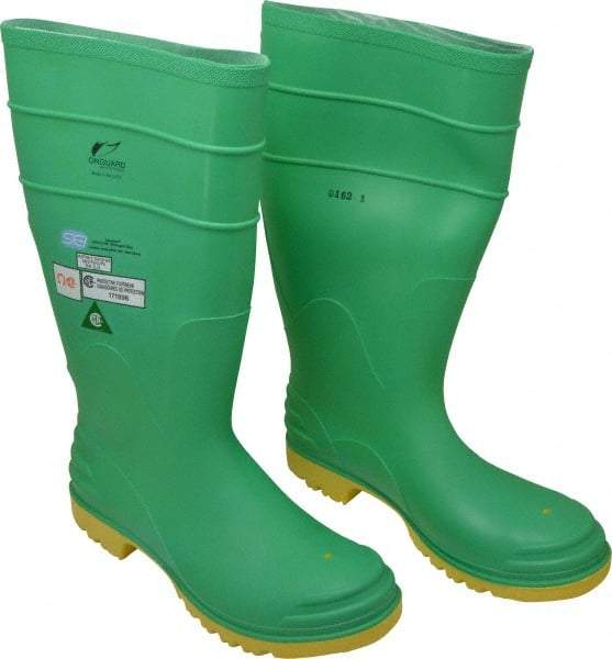 Dunlop Protective Footwear - Men's Size 10 Medium Width Steel Knee Boot - Green, PVC Upper, 16" High, Chemical Resistant, Dielectric, Non-Slip - Americas Industrial Supply