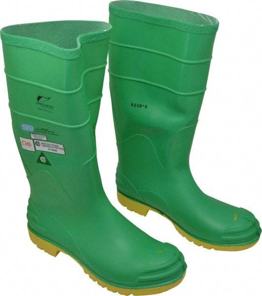 Dunlop Protective Footwear - Men's Size 11 Medium Width Steel Knee Boot - Green, PVC Upper, 16" High, Chemical Resistant, Dielectric, Non-Slip - Americas Industrial Supply