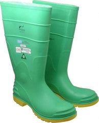 Dunlop Protective Footwear - Men's Size 12 Medium Width Steel Knee Boot - Green, PVC Upper, 16" High, Chemical Resistant, Dielectric, Non-Slip - Americas Industrial Supply