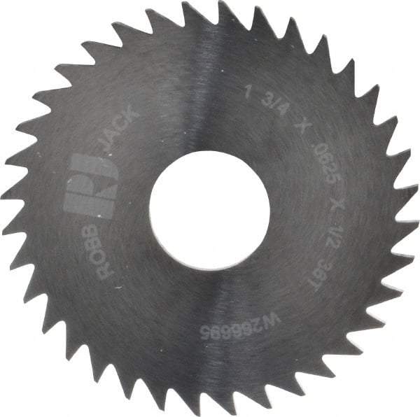 RobbJack - 1-3/4" Diam x 1/16" Blade Thickness x 1/2" Arbor Hole Diam, 36 Tooth Slitting and Slotting Saw - Arbor Connection, Right Hand, Uncoated, Solid Carbide, Concave Ground - Americas Industrial Supply