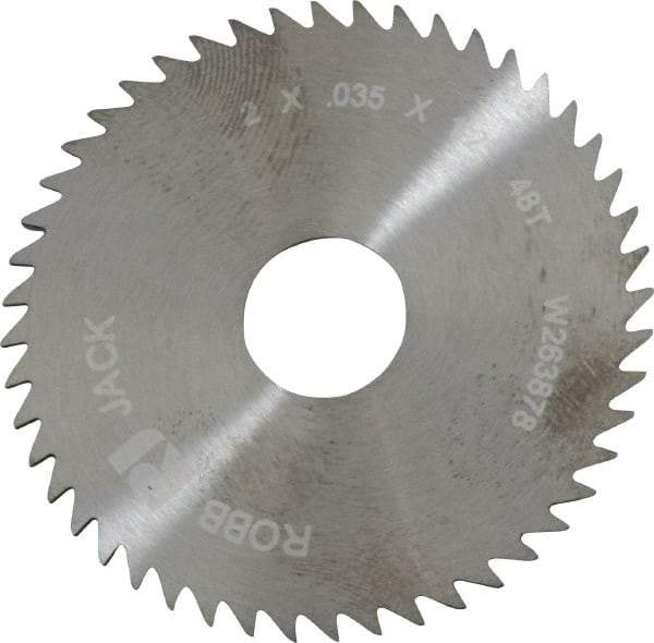 RobbJack - 2" Diam x 0.035" Blade Thickness x 1/2" Arbor Hole Diam, 48 Tooth Slitting and Slotting Saw - Arbor Connection, Right Hand, Uncoated, Solid Carbide, Concave Ground - Americas Industrial Supply