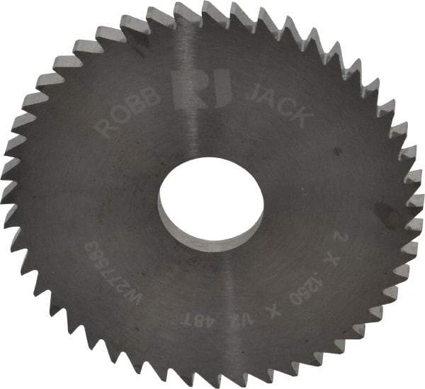 RobbJack - 2" Diam x 1/8" Blade Thickness x 1/2" Arbor Hole Diam, 48 Tooth Slitting and Slotting Saw - Arbor Connection, Right Hand, Uncoated, Solid Carbide, Concave Ground - Americas Industrial Supply