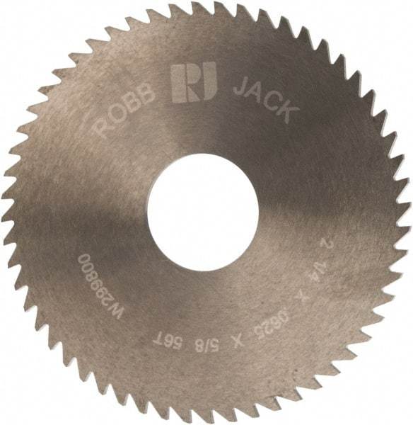 RobbJack - 2-1/4" Diam x 1/16" Blade Thickness x 5/8" Arbor Hole Diam, 56 Tooth Slitting and Slotting Saw - Arbor Connection, Right Hand, Uncoated, Solid Carbide, Concave Ground - Americas Industrial Supply