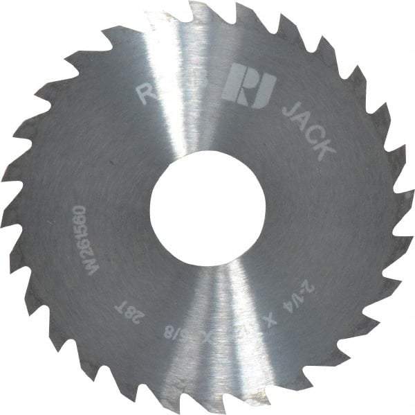 RobbJack - 2-1/4" Diam x 1/8" Blade Thickness x 5/8" Arbor Hole Diam, 28 Tooth Slitting and Slotting Saw - Arbor Connection, Right Hand, Uncoated, Solid Carbide, Concave Ground - Americas Industrial Supply