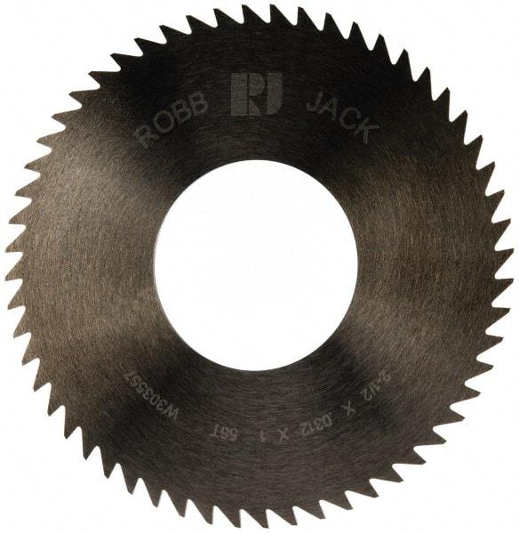 RobbJack - 2-1/2" Diam x 0.0312" Blade Thickness x 1" Arbor Hole Diam, 56 Tooth Slitting and Slotting Saw - Arbor Connection, Right Hand, Uncoated, Solid Carbide, Concave Ground - Americas Industrial Supply