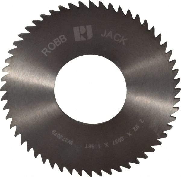 RobbJack - 2-1/2" Diam x 0.0937" Blade Thickness x 1" Arbor Hole Diam, 56 Tooth Slitting and Slotting Saw - Arbor Connection, Right Hand, Uncoated, Solid Carbide, Concave Ground - Americas Industrial Supply