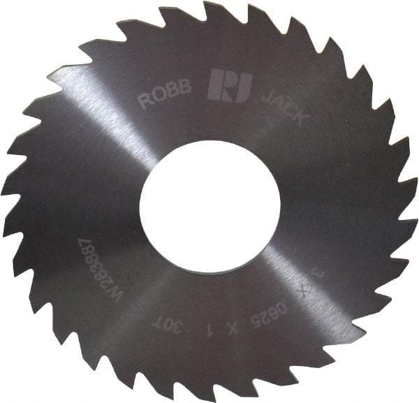 RobbJack - 3" Diam x 1/16" Blade Thickness x 1" Arbor Hole Diam, 30 Tooth Slitting and Slotting Saw - Arbor Connection, Right Hand, Uncoated, Solid Carbide, Concave Ground - Americas Industrial Supply