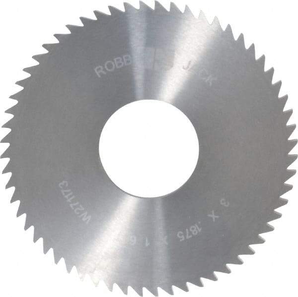 RobbJack - 3" Diam x 3/16" Blade Thickness x 1" Arbor Hole Diam, 60 Tooth Slitting and Slotting Saw - Arbor Connection, Right Hand, Uncoated, Solid Carbide, Concave Ground - Americas Industrial Supply