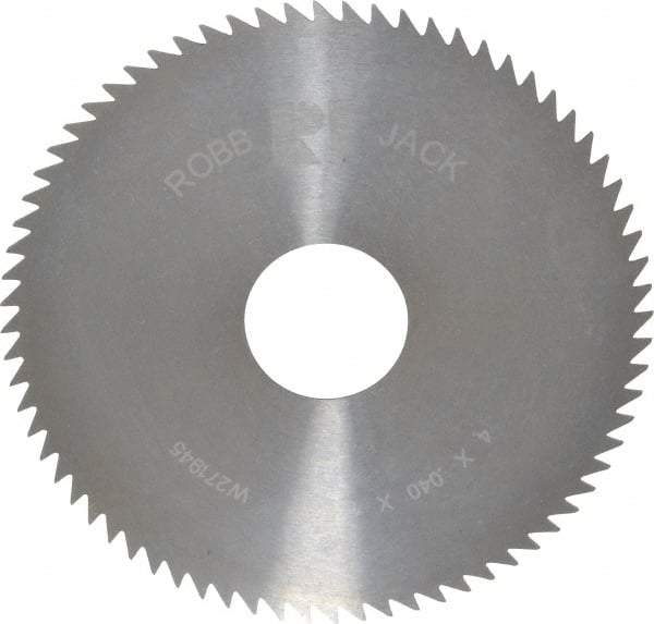 RobbJack - 4" Diam x 0.04" Blade Thickness x 1" Arbor Hole Diam, 72 Tooth Slitting and Slotting Saw - Arbor Connection, Right Hand, Uncoated, Solid Carbide, Concave Ground - Americas Industrial Supply