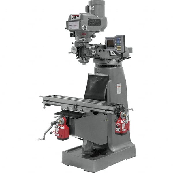 Jet - 9" Table Width x 49" Table Length, Variable Speed Pulley Control, 3 Phase Knee Milling Machine - R8 Spindle Taper, 3 hp - Americas Industrial Supply