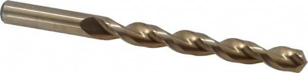 Cleveland - 7/16" 135° Cobalt Jobber Drill - Oxide/Gold Finish, Right Hand Cut, Parabolic Flute, Straight Shank, 5-1/2" OAL, Split Point - Americas Industrial Supply