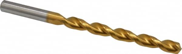 Cleveland - 9/32" 135° Cobalt Jobber Drill - TiN Finish, Right Hand Cut, Parabolic Flute, Straight Shank, 4-1/4" OAL, Split Point - Americas Industrial Supply