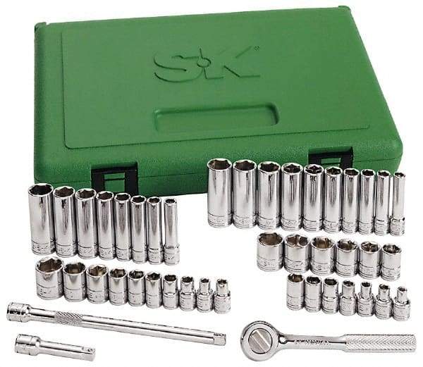 SK - 41 Piece 1/4" Drive Standard Deep Socket Set - 12 Points, 3/16 to 9/16", 5 to 14mm, Inch/Metric Measurement Standard - Americas Industrial Supply