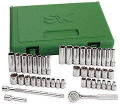 SK - 41 Piece 1/4" Drive Standard Deep Socket Set - 12 Points, 3/16 to 9/16", 5 to 14mm, Inch/Metric Measurement Standard - Americas Industrial Supply