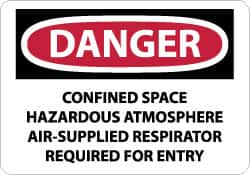 NMC - "Danger - Confined Space - Hazardous Atmosphere - Air-supplied Respirator Required for Entry", 10" Long x 14" Wide, Aluminum Safety Sign - Rectangle, 0.04" Thick, Use for Accident Prevention - Americas Industrial Supply