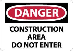 NMC - "Danger - Construction Area - Do Not Enter", 10" Long x 14" Wide, Aluminum Safety Sign - Rectangle, 0.04" Thick, Use for Security & Admittance - Americas Industrial Supply