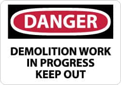 NMC - "Danger - Demolition Work in Progress - Keep Out", 10" Long x 14" Wide, Aluminum Safety Sign - Rectangle, 0.04" Thick, Use for Accident Prevention - Americas Industrial Supply