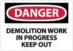 NMC - "Danger - Demolition Work in Progress - Keep Out", 10" Long x 14" Wide, Aluminum Safety Sign - Rectangle, 0.04" Thick, Use for Accident Prevention - Americas Industrial Supply