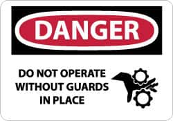 NMC - "Danger - Do Not Operate without Guards in Place", 10" Long x 14" Wide, Aluminum Safety Sign - Rectangle, 0.04" Thick, Use for Accident Prevention - Americas Industrial Supply