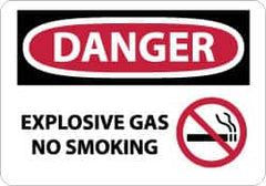 NMC - "Danger - Explosive Gas - No Smoking", 10" Long x 14" Wide, Aluminum Safety Sign - Rectangle, 0.04" Thick, Use for Accident Prevention - Americas Industrial Supply