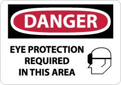 NMC - "Danger - Eye Protection Required in This Area", 10" Long x 14" Wide, Aluminum Safety Sign - Rectangle, 0.04" Thick, Use for Accident Prevention - Americas Industrial Supply