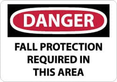 NMC - "Danger - Fall Protection Required in This Area", 10" Long x 14" Wide, Aluminum Safety Sign - Rectangle, 0.04" Thick, Use for Accident Prevention - Americas Industrial Supply