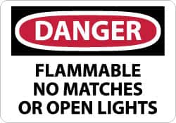 NMC - "Danger - Flammable - No Matches or Open Lights", 10" Long x 14" Wide, Aluminum Safety Sign - Rectangle, 0.04" Thick, Use for Hazardous Materials - Americas Industrial Supply
