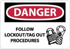 NMC - "Danger - Follow Lockout/Tag Out Procedures", 10" Long x 14" Wide, Aluminum Safety Sign - Rectangle, 0.04" Thick, Use for Accident Prevention - Americas Industrial Supply