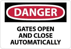 NMC - "Danger - Gates Open and Close Automatically", 10" Long x 14" Wide, Aluminum Safety Sign - Rectangle, 0.04" Thick, Use for Accident Prevention - Americas Industrial Supply