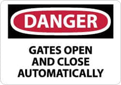 NMC - "Danger - Gates Open and Close Automatically", 10" Long x 14" Wide, Aluminum Safety Sign - Rectangle, 0.04" Thick, Use for Accident Prevention - Americas Industrial Supply