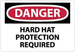 NMC - "Danger - Hard Hat Protection Required", 10" Long x 14" Wide, Aluminum Safety Sign - Rectangle, 0.04" Thick, Use for Accident Prevention - Americas Industrial Supply