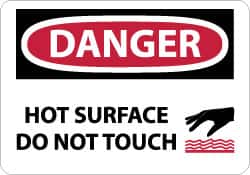 NMC - "Danger - Hot Surface - Do Not Touch", 10" Long x 14" Wide, Aluminum Safety Sign - Rectangle, 0.04" Thick, Use for Accident Prevention - Americas Industrial Supply
