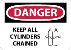 NMC - "Danger - Keep All Cylinders Chained", 10" Long x 14" Wide, Rigid Plastic Safety Sign - Rectangle, 0.05" Thick, Use for Accident Prevention - Americas Industrial Supply