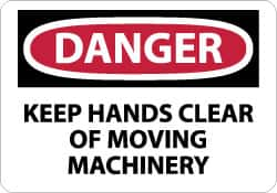 NMC - "Danger - Keep Hands Clear of Moving Machinery", 10" Long x 14" Wide, Rigid Plastic Safety Sign - Rectangle, 0.05" Thick, Use for Accident Prevention - Americas Industrial Supply