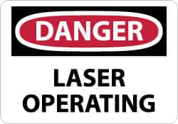 NMC - "Danger - Laser Operating", 10" Long x 14" Wide, Pressure-Sensitive Vinyl Safety Sign - Rectangle, 0.004" Thick, Use for Accident Prevention - Americas Industrial Supply