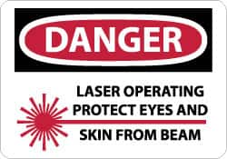 NMC - "Danger - Laser Operating - Protect Eyes and Skin From Beam", 10" Long x 14" Wide, Rigid Plastic Safety Sign - Rectangle, 0.05" Thick, Use for Accident Prevention - Americas Industrial Supply