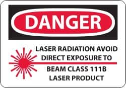 NMC - "Danger - Laser Radiation - Avoid Direct Exposure to Beam - Class 111b Laser Product", 10" Long x 14" Wide, Pressure-Sensitive Vinyl Safety Sign - Rectangle, 0.004" Thick, Use for Accident Prevention - Americas Industrial Supply