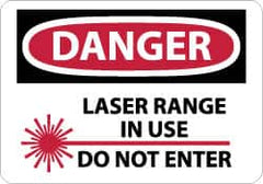 NMC - "Danger - Laser Range in Use - Do Not Enter", 10" Long x 14" Wide, Pressure-Sensitive Vinyl Safety Sign - Rectangle, 0.004" Thick, Use for Security & Admittance - Americas Industrial Supply