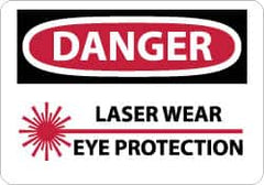 NMC - "Danger - Laser - Wear Eye Protection", 10" Long x 14" Wide, Pressure-Sensitive Vinyl Safety Sign - Rectangle, 0.004" Thick, Use for Accident Prevention - Americas Industrial Supply