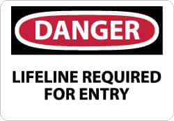 NMC - "Danger - Lifeline Required for Entry", 10" Long x 14" Wide, Rigid Plastic Safety Sign - Rectangle, 0.05" Thick, Use for Accident Prevention - Americas Industrial Supply